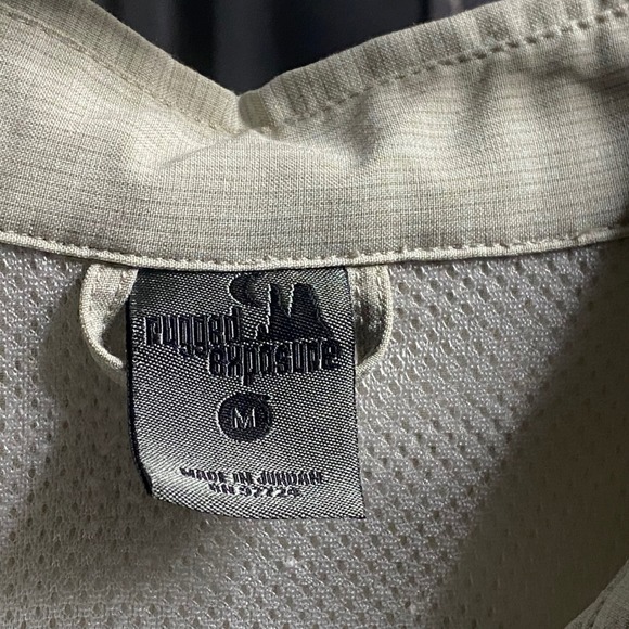 Rugged Exposure Button Up Shirt Short Sleeve Outdoor Casual Beige Medium - Picture 2 of 3